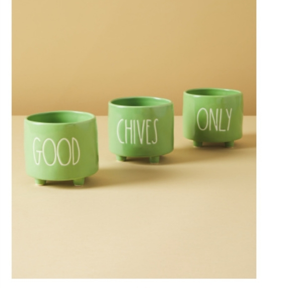 Rae Dunn "Good Chives Only" 3.5" Planter Set - Picture 2 of 3